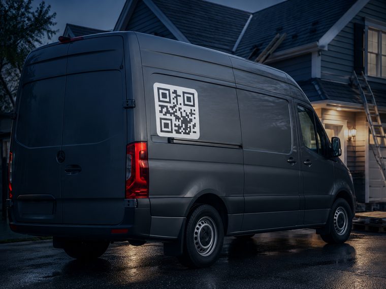 QR code on the back of a tradesperson's van